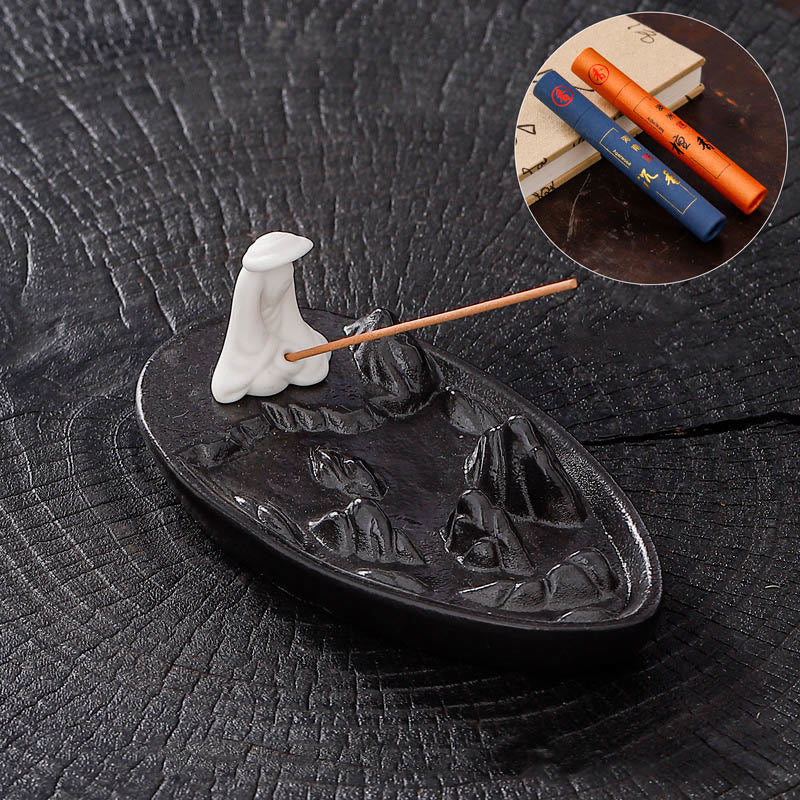 Mythstone Fisherman Mountains Zen Healing Ceramic Stick Incense Burner Decoration