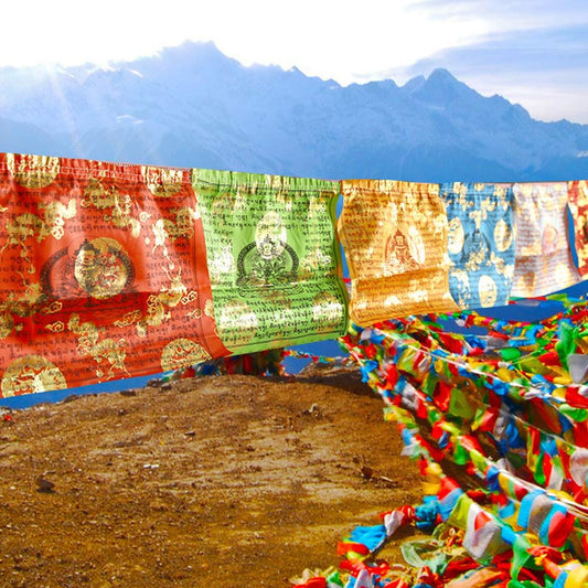 Mythstone Tibetan 5 Colors Windhorse Blessing Longevity Sutra Outdoor 20 Pcs Prayer Flag Decoration