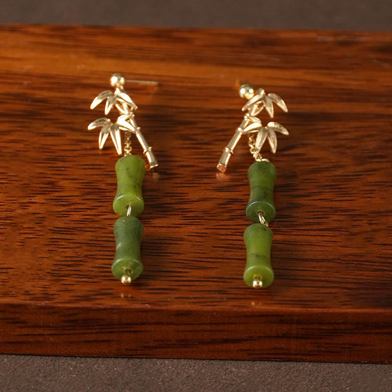 Mythstone 925 Sterling Silver Posts Copper Plated Gold Natural Peridot Bamboo Leaf Drop Earrings