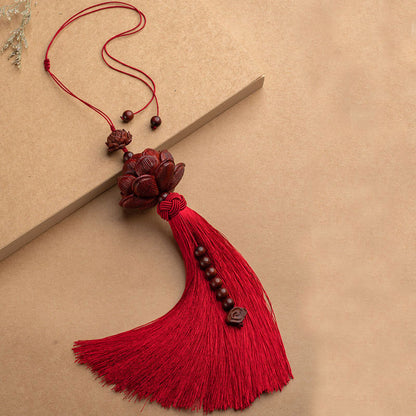 Mythstone Tibetan Small Leaf Red Sandalwood Lotus Luck Protection Tassel Decoration