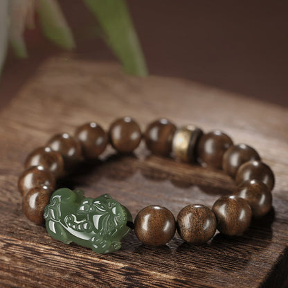 Mythstone 925 Sterling Silver Brunei Agarwood PiXiu Jade Peace Strength Bracelet