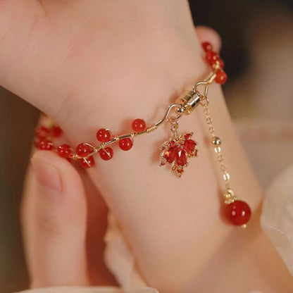 Mythstone Red Maple Leaf Luck Charm Bracelet