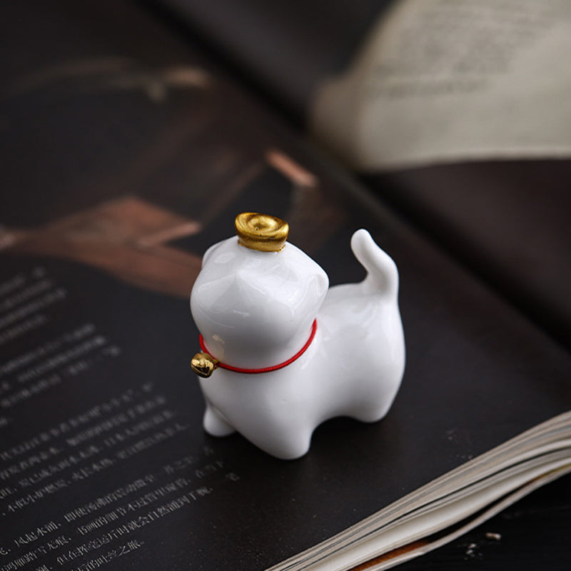 Lingote de té de cerámica para mascotas con forma de gato de la suerte Mythstone, figura decorativa para escritorio del hogar