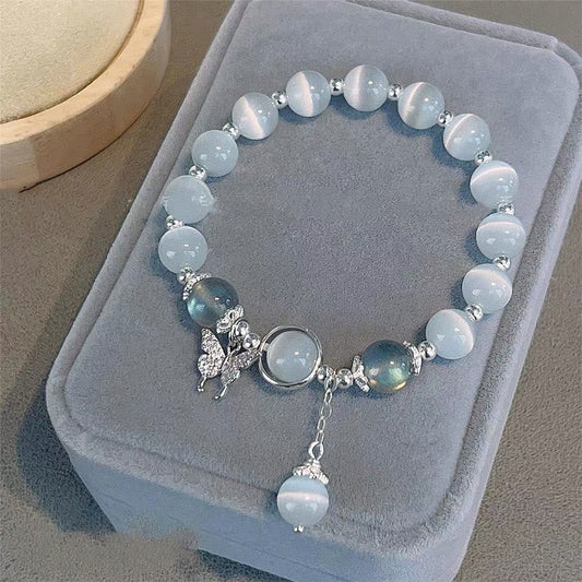 MythStone Cat's Eye Moonstone Butterfly Star Charm Support Bracelet