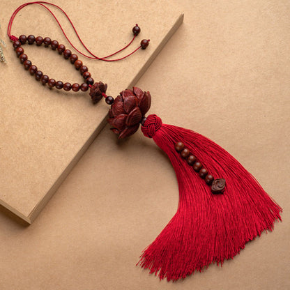 Mythstone Tibetan Small Leaf Red Sandalwood Lotus Luck Protection Tassel Decoration