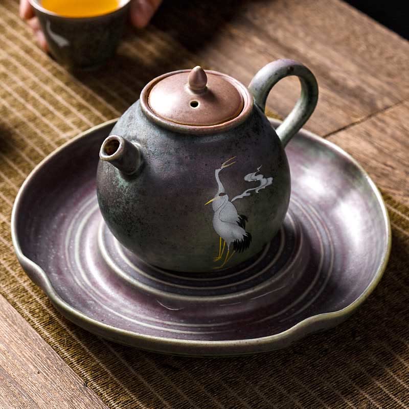 Tetera de cerámica para té chino Gongfu con forma de nube y grulla blanca Mythstone 