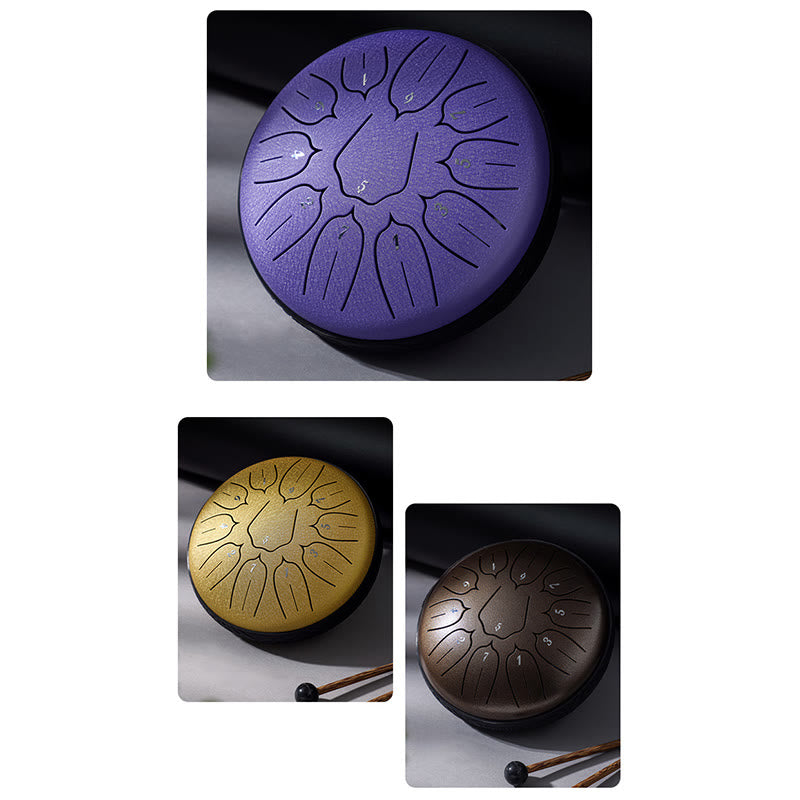 Mythstone Steel Tongue Drum Sound Healing Meditation Yoga Lotus Drum Kit 11 Note 6 Inch