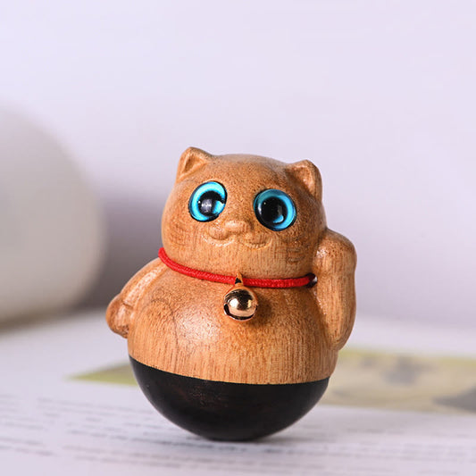 Mythstone Mini Lucky Cat Kitten Phoebe Zhennan Wood Blessing Decoration