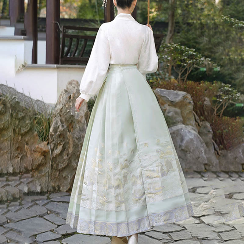 Mythstone Long Sleeve T-Shirt Top Tee Chinese Hanfu Flowers Horse Face Skirt Mamianqun