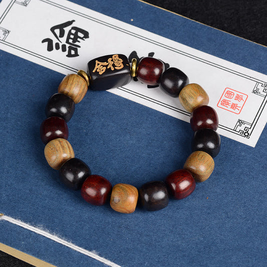 Mythstone Multicolored Green Sandalwood Ebony Wood Red Sandalwood Peace Bracelet