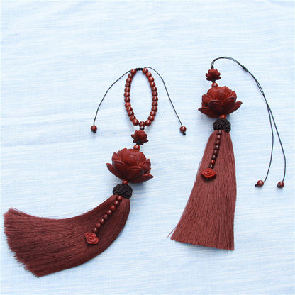 Mythstone Tibetan Small Leaf Red Sandalwood Lotus Luck Protection Tassel Decoration