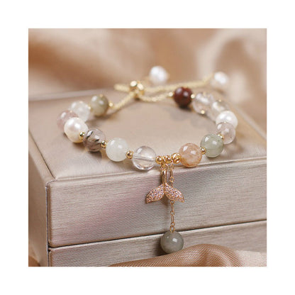 Mythstone Strawberry Quartz Rutilated Quartz Fishtail Charm Healing Bracelet