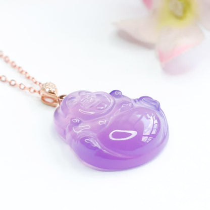 Mythstone Laughing Buddha Purple Jade Happiness Necklace Pendant