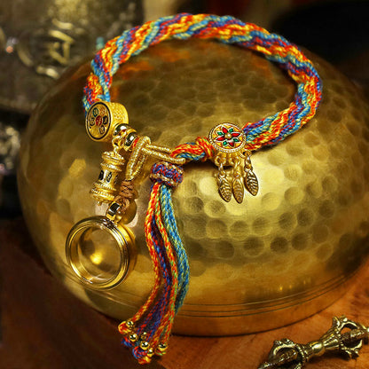 MythStone Tibetan Om Mani Padme Hum Dreamcatcher Luck Colorful Reincarnation Knot String Bracelet