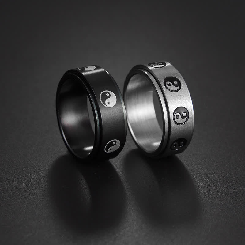 Mythstone Yin Yang Titanium Steel Balance Rotatable Ring