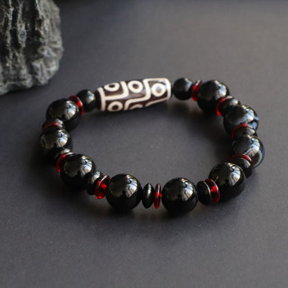 Mythstone Black Onyx Nine-Eye Dzi Bead Wealth Protection Bracelet