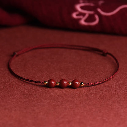 Mytthstone Natural Lucky Cinnabar Bead Blessing String Bracelet Anklet