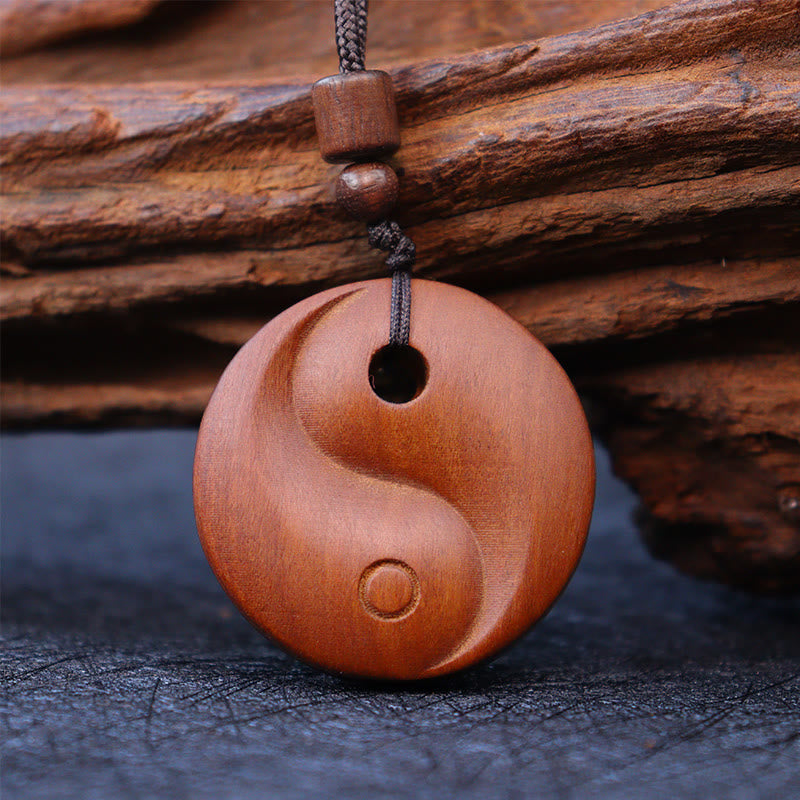 Mythstone Lightning Struck Jujube Wood Yin Yang Luck Protection Necklace Pendant