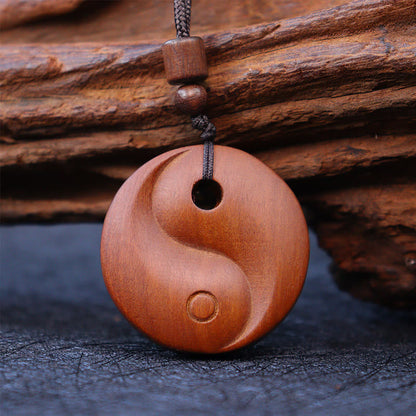 Mythstone Lightning Struck Jujube Wood Yin Yang Luck Protection Necklace Pendant