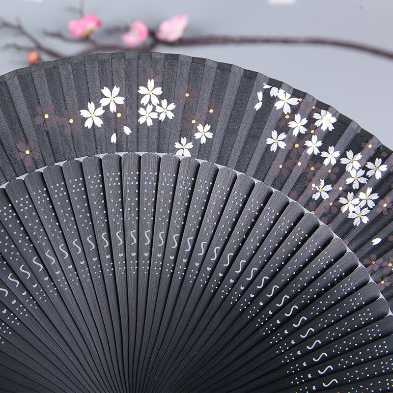 Mythstone Cherry Blossom Sakura Camellia Handheld Silk Bamboo Folding Fan 21cm