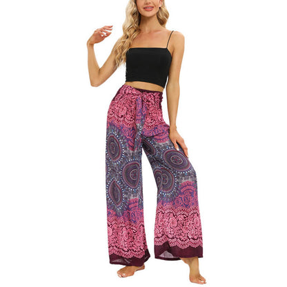 Mythstone Bohemian Mandala Flower Lace-up Wide Leg Pants Women's Yoga Pants