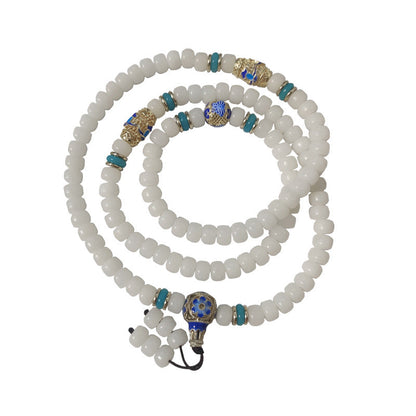 MythStone Natural White Bodhi Seed Mala 108 Beads Wealth Bracelet