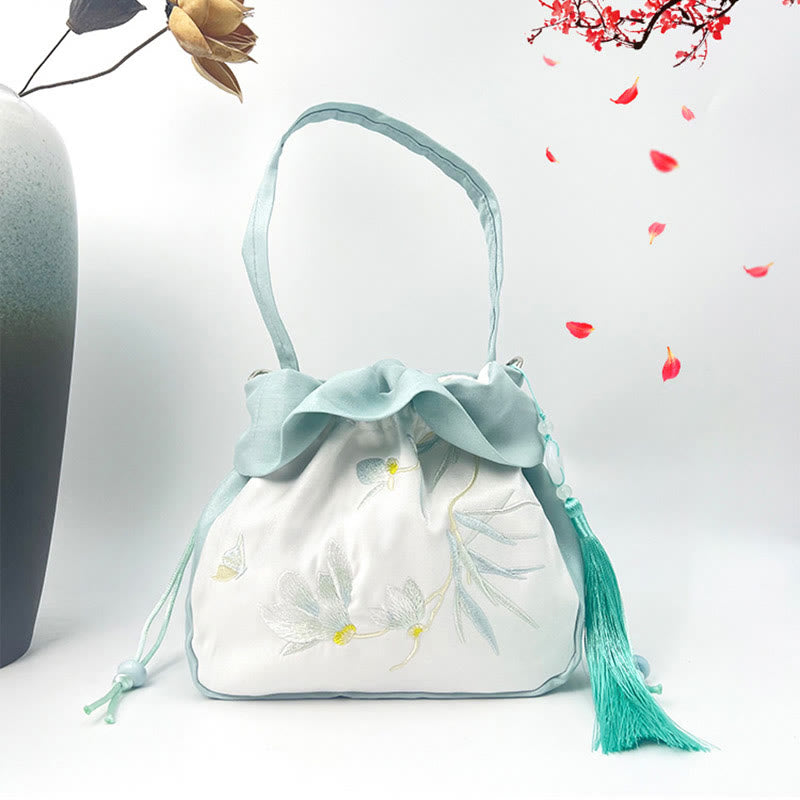 Mythstone Suzhou Embroidery Camellia Magnolia Peony Lotus Silk Tote Crossbody Bag Shoulder Bag Handbag