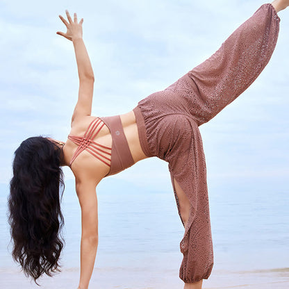 Pantalones de harén holgados con estampado de flores de anacardo de Mythstone, pantalones de yoga para mujer con abertura lateral 