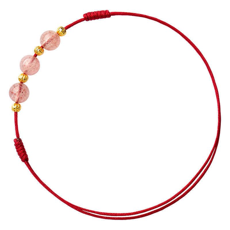 Mythstone Strawberry Crystal Beads Luck Red String Anklet