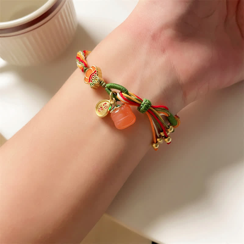 MythStone Persimmon Red Agate Strength Reincarnation Knot Braid String Bracelet