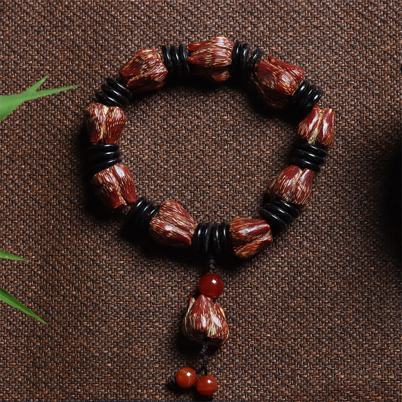 Mythstone Natural Bodhi Seed Lotus Pattern Wisdom Peace Wrist Mala Bracelet