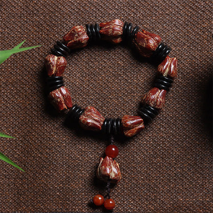 Mythstone Natural Bodhi Seed Lotus Pattern Wisdom Peace Wrist Mala Bracelet