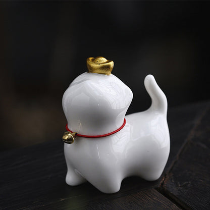 Lingote de té de cerámica para mascotas con forma de gato de la suerte Mythstone, figura decorativa para escritorio del hogar