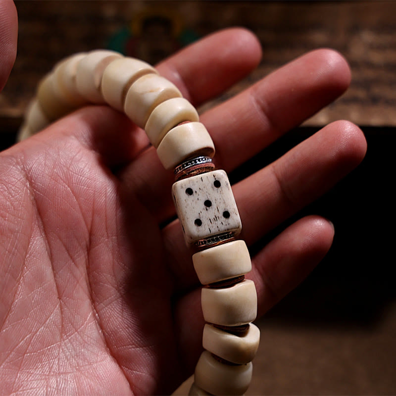 MythStone Tibetan Natural Yak Bone The Lord Of The Corpse Forest Dice Chinese Zodiac Nine Palaces Eight Diagrams Strength Wrist Mala