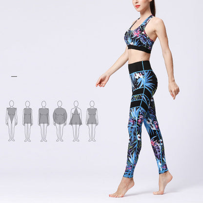 Mythstone 2Pcs Sunflower Flowers Leaves Print Top Pants Sports Fitness Yoga Women's Yoga Sets