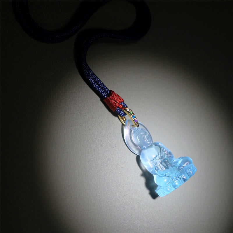 Mythstone Blue Tathagata Buddha Medicine Buddha Liuli Crystal Serenity Amulet Necklace Pendant