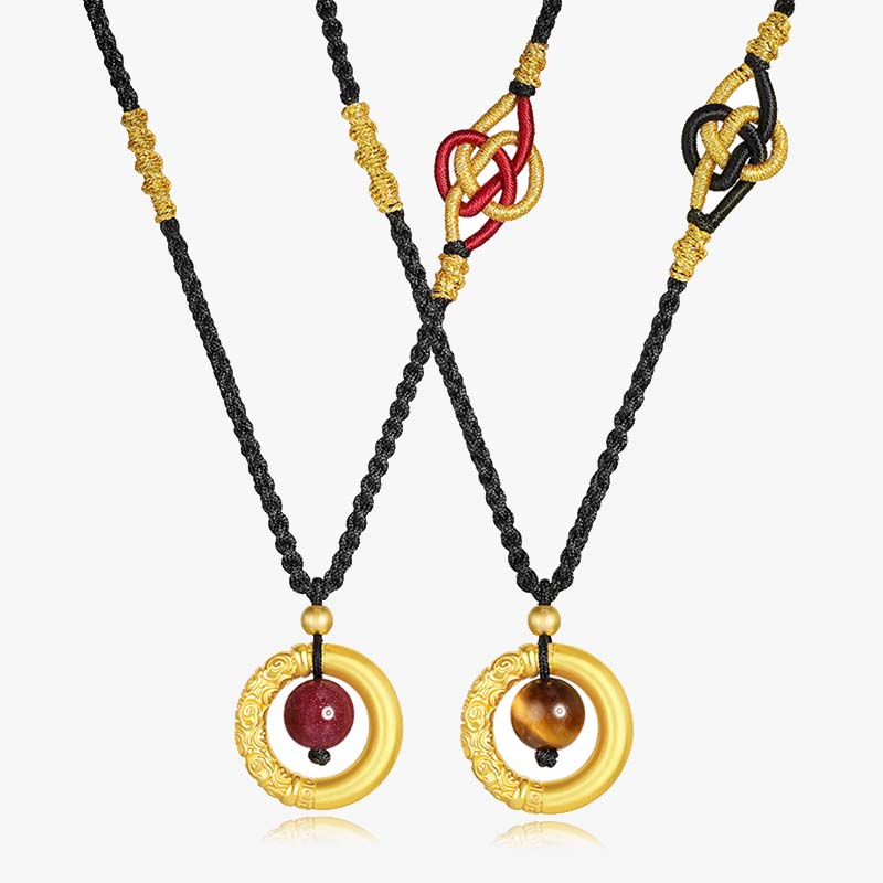 Mythstone Round Tiger Eye Cinnabar Bead Protection Necklace Pendant