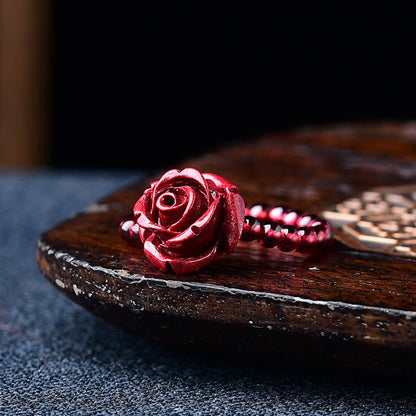 Mythstone Garnet Cinnabar Lucky Bead PiXiu Om Mani Padme Hum Rose Protection Ring