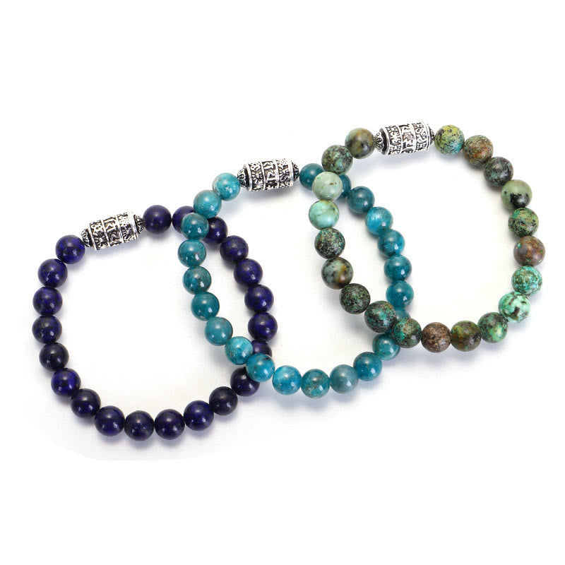 Pulsera positiva con cuentas de Om Mani Padme Hum, pietersita, lazurita natural y piedra mitológica 