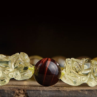 Mythstone Natural Citrine Double PiXiu Tiger Eye Prosperity Protection Bracelet