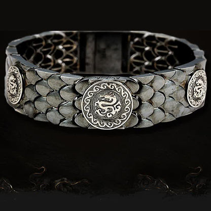 Mythstone 925 Sterling Silver Dragon Scales Luck Success Bracelet Bangle