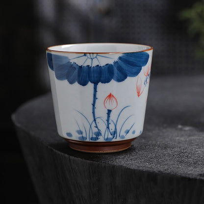 Mythstone Lotus Flower Leaf Bamboo Ceramic Teacup Kung Fu Tea Cups