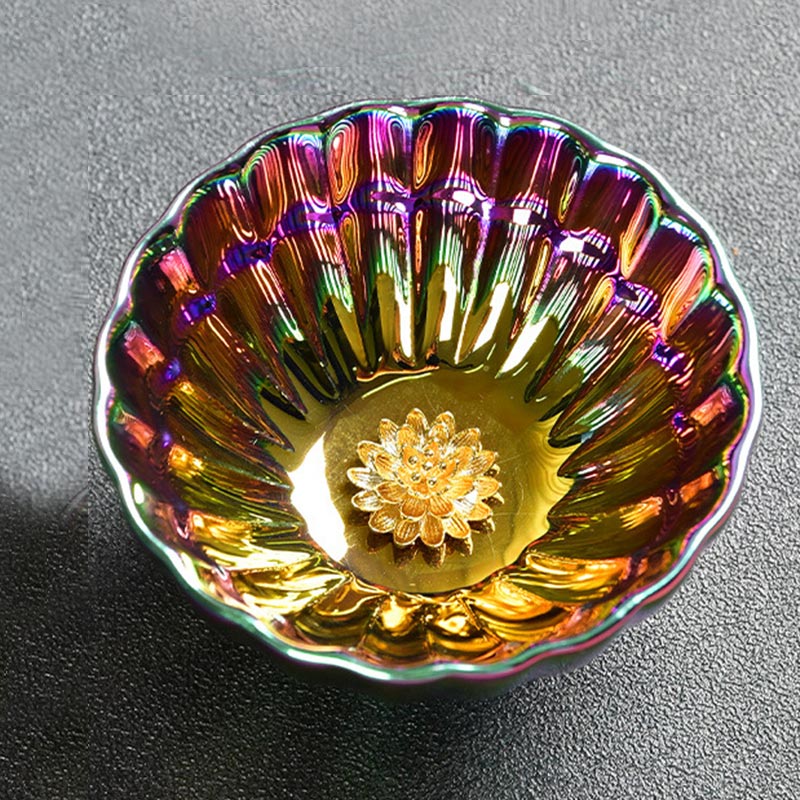 Mythstone Lotus Peacock Gold Inlaid Multicolored Chinese Jianzhan Ceramic Teacup Kung Fu Tea Cup