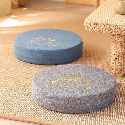 Mythstone Lotus Embroidery Cotton Linen Meditation Seat Cushion