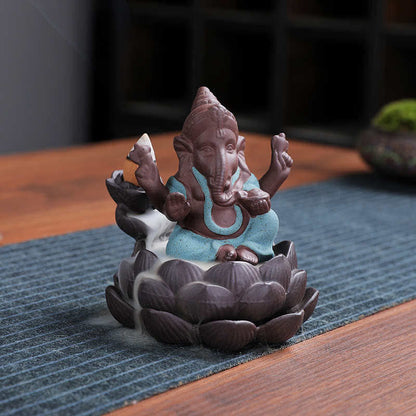 Mythstone Ganesh Elephant Purple Clay Backflow Smoke Fountain Protection Incense Burner