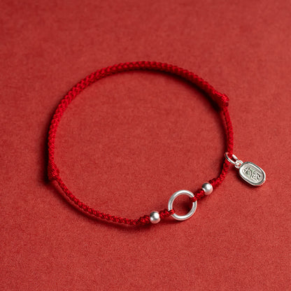 Mythstone 925 Sterling Silver Lucky Fortune Peace Joy Lotus Peace Buckle Red String Bracelet