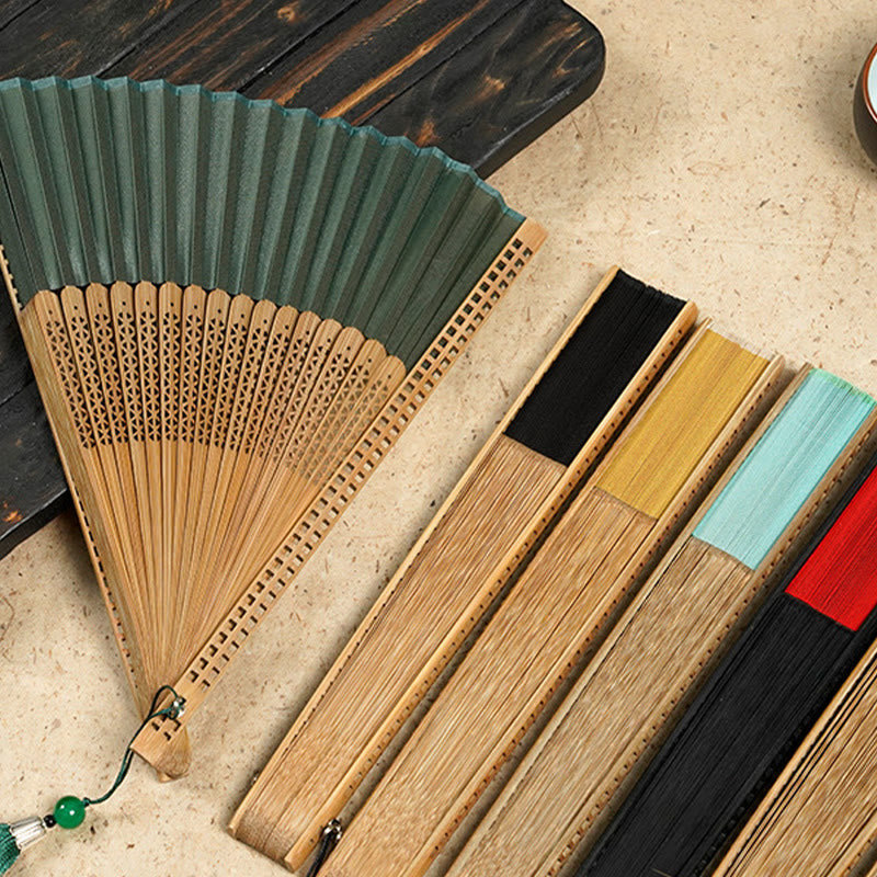 Mythstone Vintage Handheld Folding Fan With Bamboo Frames