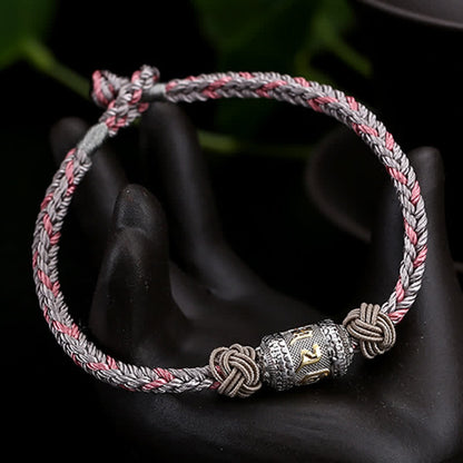 Mythstone 925 Sterling Silver Om Mani Padme Hum Prayer Wheel Luck Strength Red String Bracelet