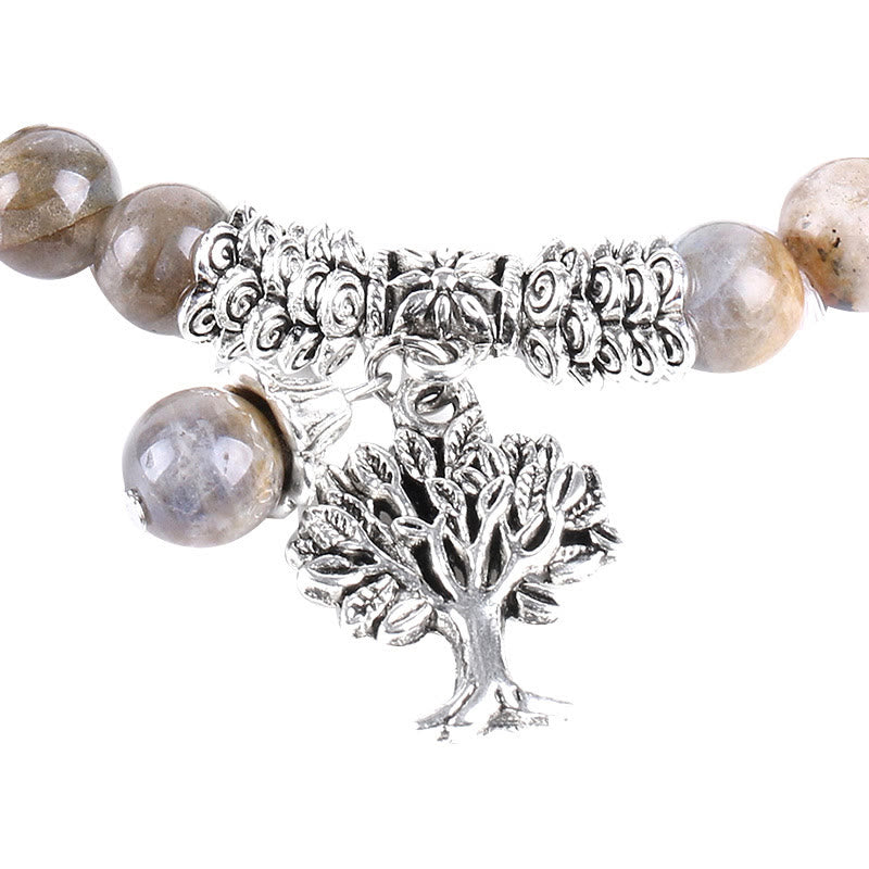 Mythstone Natural Gemstone Tree of Life Lucky Charm Stretch Bracelet