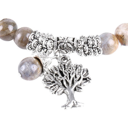 Mythstone Natural Gemstone Tree of Life Lucky Charm Stretch Bracelet